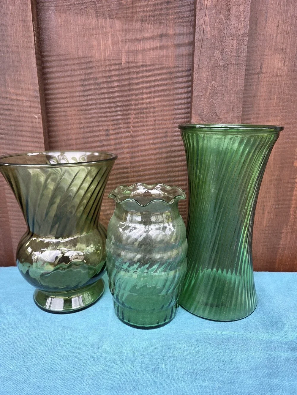 Green Glass Vase Bundle Vintage E.O. Brody Made in USA